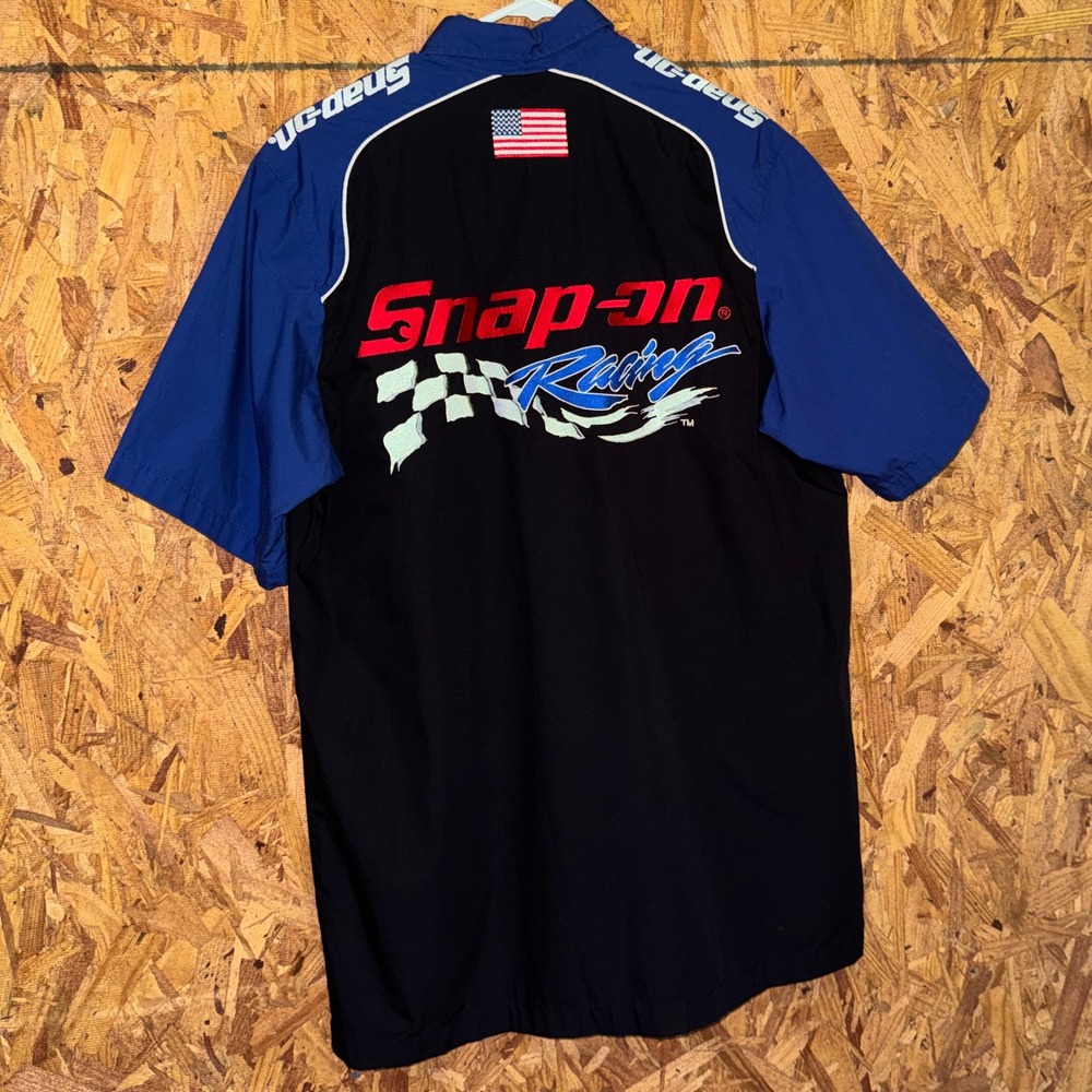 VTG Snap-On Racing Button Shirt Pit Crew Motorsports Garage Embroidered Logo M